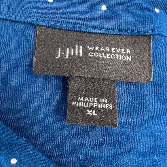 J.Jill Wearever Collection Blue Polka Dot V-Neck Short Sleeve Top XL Rayon/Spand - Picture 3 of 7